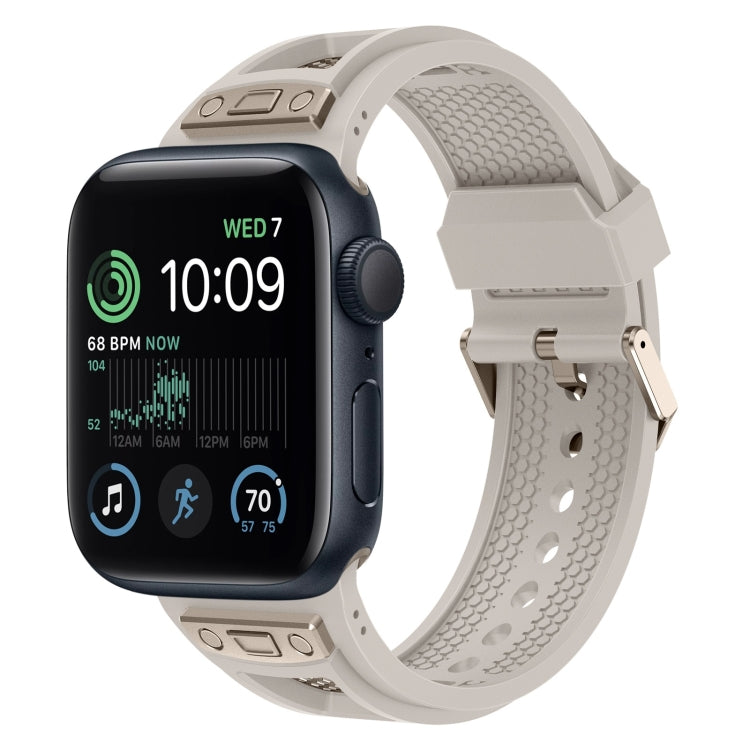 For Apple Watch SE 2022 44mm Breathable Stainless Steel Mesh TPU Watch Band(Starlight Titanium) - Watch Bands by PMC TechLife | Online Shopping South Africa | PMC TechLife