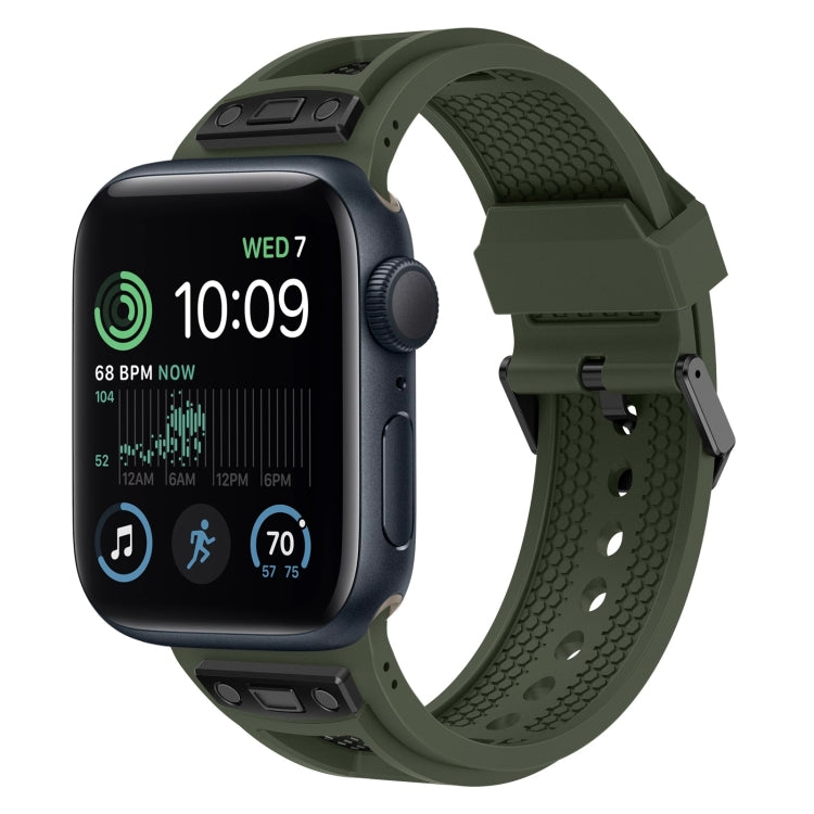 For Apple Watch SE 2022 44mm Breathable Stainless Steel Mesh TPU Watch Band(Green Black) - Watch Bands by PMC TechLife | Online Shopping South Africa | PMC TechLife
