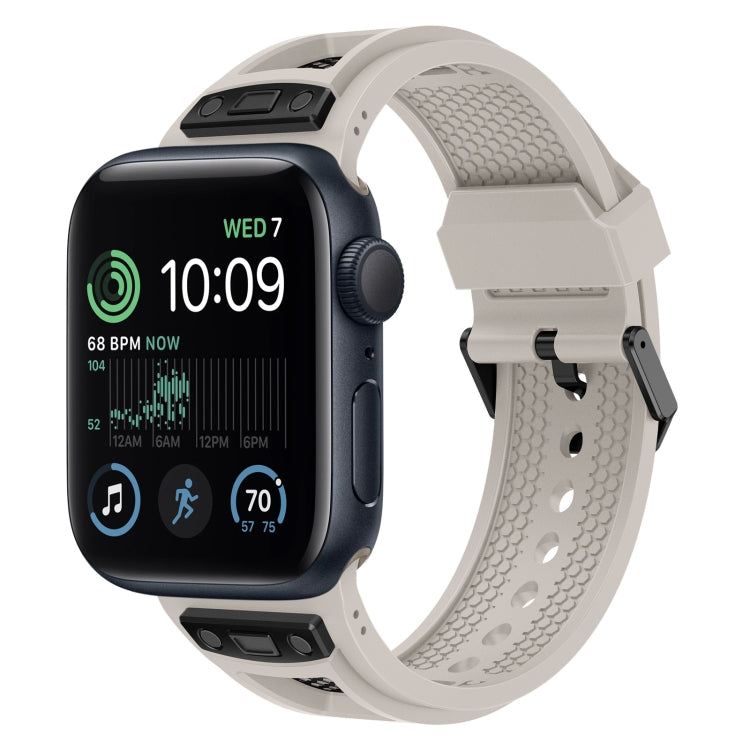 For Apple Watch SE 2022 44mm Breathable Stainless Steel Mesh TPU Watch Band(Starlight Black) - Watch Bands by PMC TechLife | Online Shopping South Africa | PMC TechLife