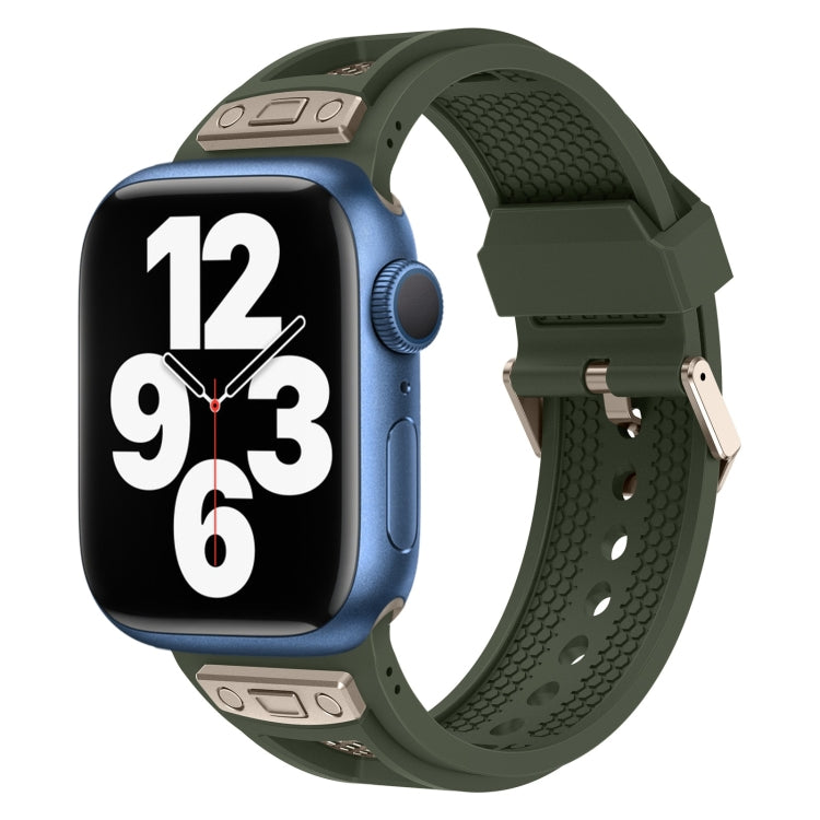 For Apple Watch Series 7 45mm Breathable Stainless Steel Mesh TPU Watch Band(Green Titanium) - Watch Bands by PMC TechLife | Online Shopping South Africa | PMC TechLife