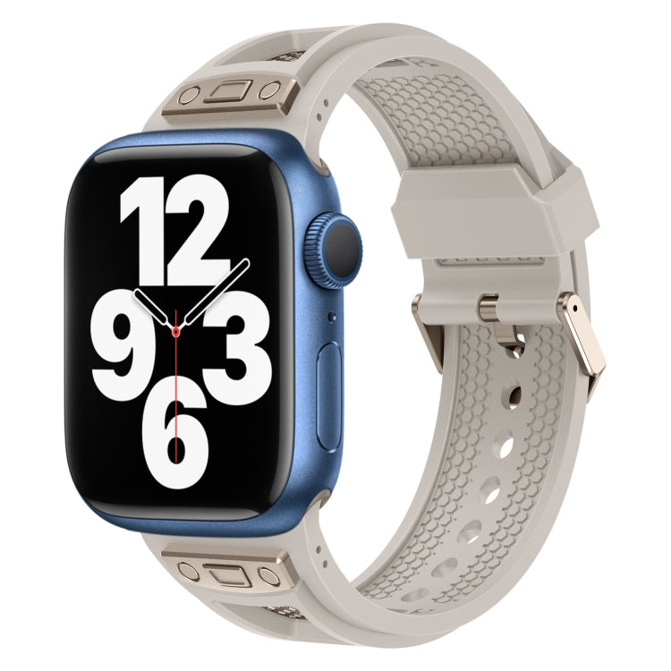 For Apple Watch Series 7 45mm Breathable Stainless Steel Mesh TPU Watch Band(Starlight Titanium) - Watch Bands by PMC TechLife | Online Shopping South Africa | PMC TechLife
