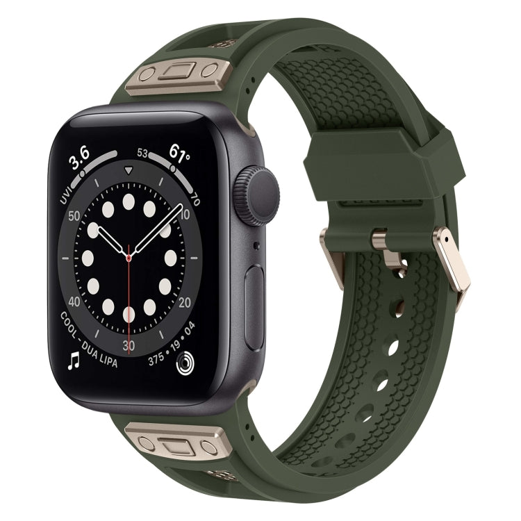 For Apple Watch Series 6 44mm Breathable Stainless Steel Mesh TPU Watch Band(Green Titanium) - Watch Bands by PMC TechLife | Online Shopping South Africa | PMC TechLife