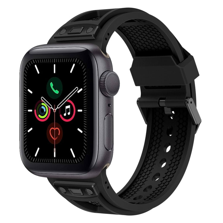 For Apple Watch Series 5 44mm Breathable Stainless Steel Mesh TPU Watch Band(Black Black) - Watch Bands by PMC TechLife | Online Shopping South Africa | PMC TechLife