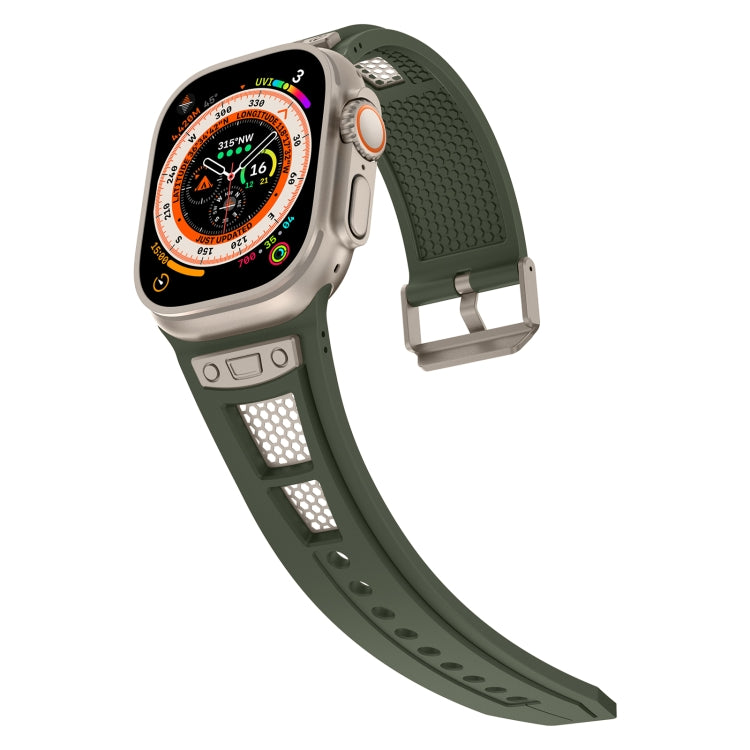 For  Apple Watch Series 4 44mm Breathable Stainless Steel Mesh TPU Watch Band(Green Titanium) - Watch Bands by PMC TechLife | Online Shopping South Africa | PMC TechLife