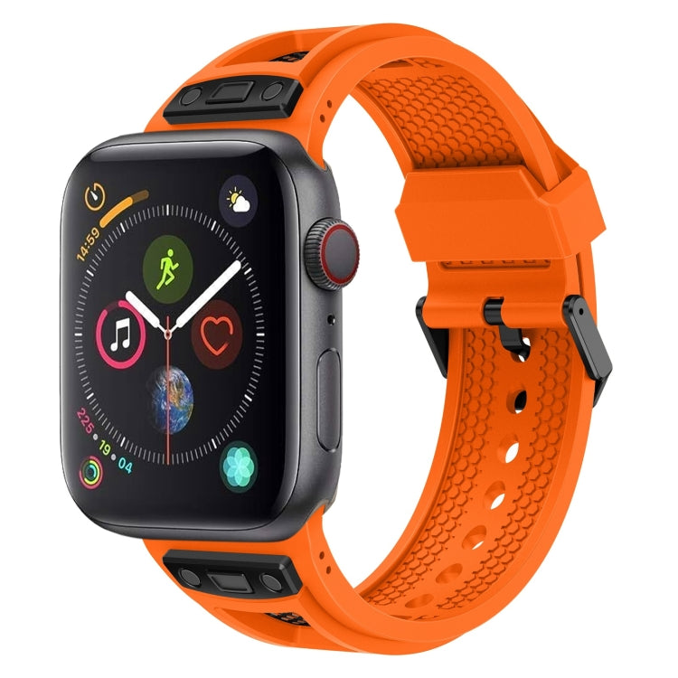 For  Apple Watch Series 4 44mm Breathable Stainless Steel Mesh TPU Watch Band(Orange Black) - free shipping - PMC TechLife - Order now!