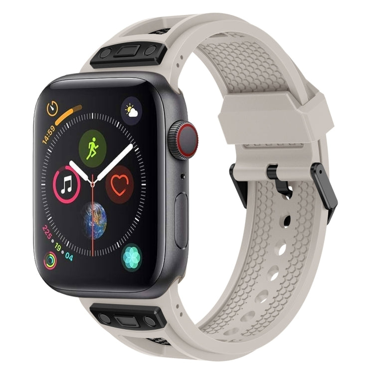 For  Apple Watch Series 4 44mm Breathable Stainless Steel Mesh TPU Watch Band(Starlight Black) - free shipping - PMC TechLife - Order now!