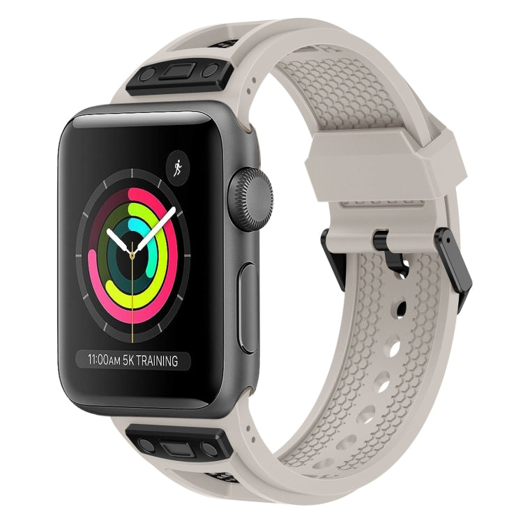 For Apple Watch Series 3 42mm Breathable Stainless Steel Mesh TPU Watch Band(Starlight Black) - Watch Bands by PMC TechLife | Online Shopping South Africa | PMC TechLife