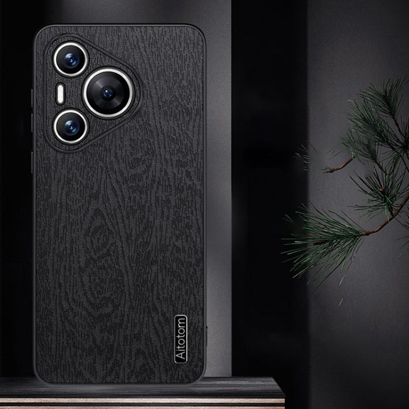 For Huawei Pura 70 Pro Tree Bark Leather Shockproof Phone Case(Black)