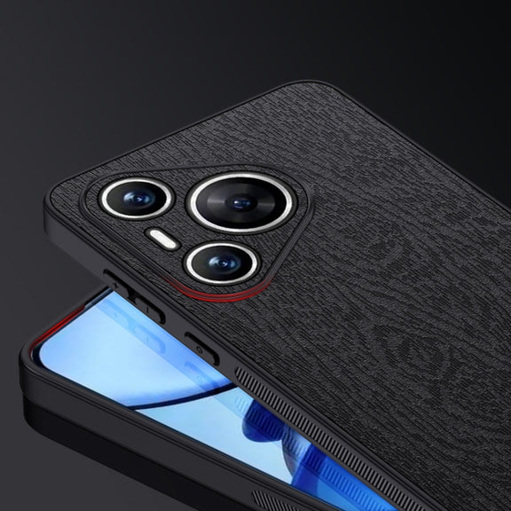 For Huawei Pura 70 Pro Tree Bark Leather Shockproof Phone Case(Black)