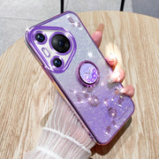 For Huawei Pura 70 Gradient Glitter Immortal Flower Ring All-inclusive Phone Case(Purple)