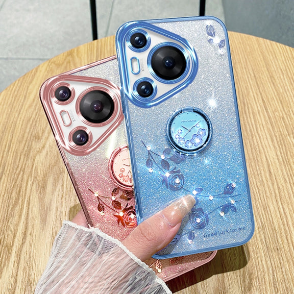 For Huawei Pura 70 Gradient Glitter Immortal Flower Ring All-inclusive Phone Case(Purple)