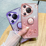 For Huawei Pura 70 Gradient Glitter Immortal Flower Ring All-inclusive Phone Case(Purple)