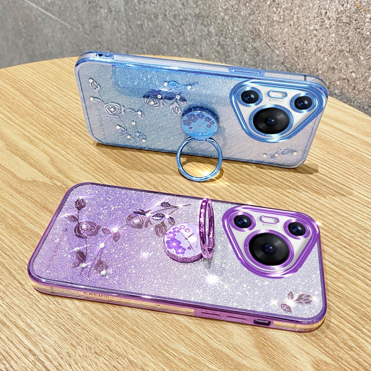 For Huawei Pura 70 Gradient Glitter Immortal Flower Ring All-inclusive Phone Case(Purple)