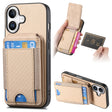 For iPhone 16 Carbon Fiber Vertical Flip Wallet Stand Phone Case(Khaki) - iPhone 16 Cases by PMC TechLife | Online Shopping South Africa | PMC TechLife | Buy Now Pay Later Mobicred