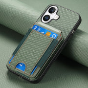 For iPhone 16 Carbon Fiber Vertical Flip Wallet Stand Phone Case(Green)