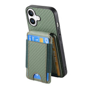 For iPhone 16 Carbon Fiber Vertical Flip Wallet Stand Phone Case(Green)