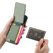 For iPhone 16 Carbon Fiber Vertical Flip Wallet Stand Phone Case(Green)