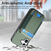 For iPhone 16 Carbon Fiber Vertical Flip Wallet Stand Phone Case(Green)