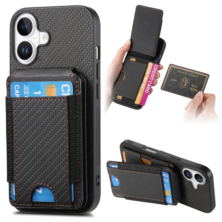 For iPhone 16 Plus Carbon Fiber Vertical Flip Wallet Stand Phone Case(Black) - free shipping - PMC Jewellery - Order now!
