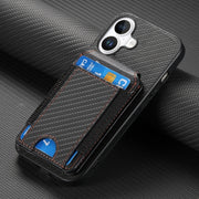 For iPhone 16 Plus Carbon Fiber Vertical Flip Wallet Stand Phone Case(Black)