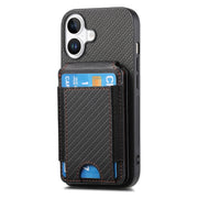 For iPhone 16 Plus Carbon Fiber Vertical Flip Wallet Stand Phone Case(Black)