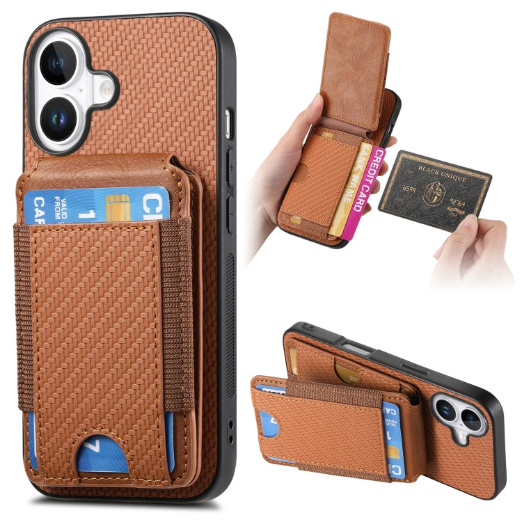 For iPhone 16 Plus Carbon Fiber Vertical Flip Wallet Stand Phone Case(Brown) - free shipping - PMC Jewellery - Order now!
