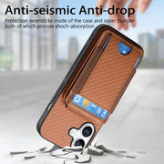 For iPhone 16 Plus Carbon Fiber Vertical Flip Wallet Stand Phone Case(Brown)