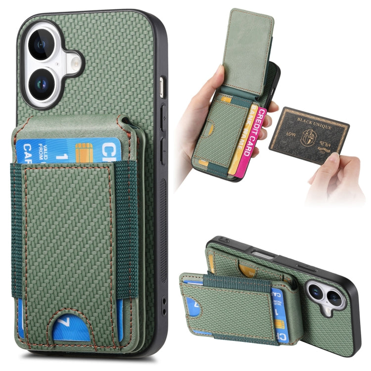 For iPhone 16 Plus Carbon Fiber Vertical Flip Wallet Stand Phone Case(Green) - free shipping - PMC Jewellery - Order now!