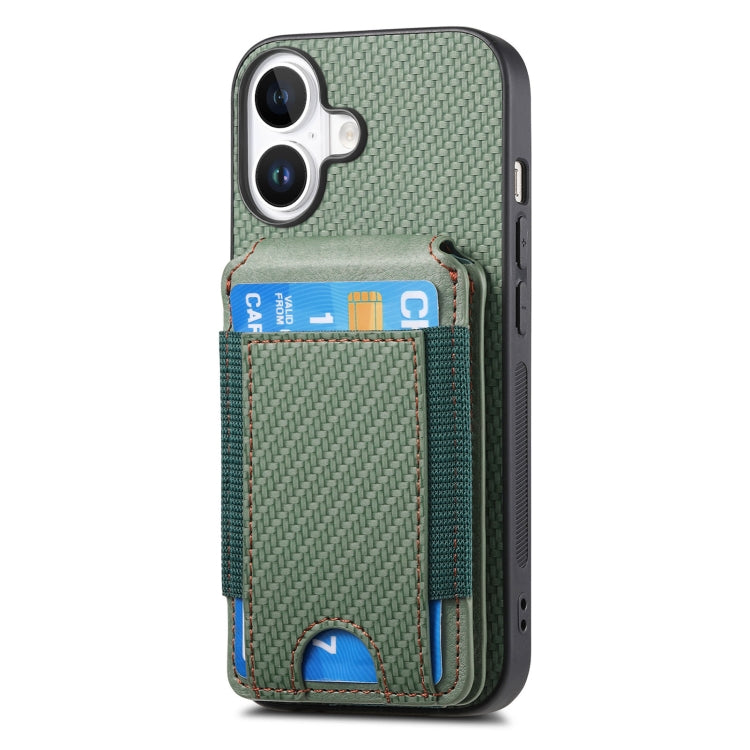 For iPhone 16 Plus Carbon Fiber Vertical Flip Wallet Stand Phone Case(Green) - free shipping - PMC Jewellery - Order now!