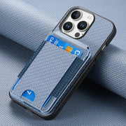 For iPhone 16 Pro Carbon Fiber Vertical Flip Wallet Stand Phone Case(Blue)