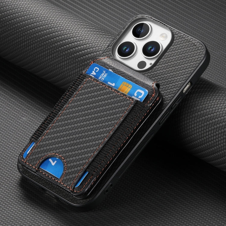 For iPhone 16 Pro Carbon Fiber Vertical Flip Wallet Stand Phone Case(Black)