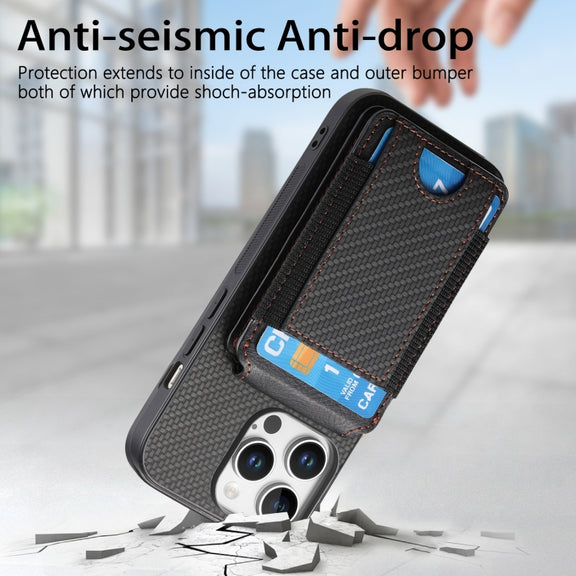 For iPhone 16 Pro Carbon Fiber Vertical Flip Wallet Stand Phone Case(Black)