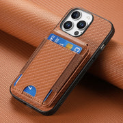 For iPhone 16 Pro Carbon Fiber Vertical Flip Wallet Stand Phone Case(Brown)