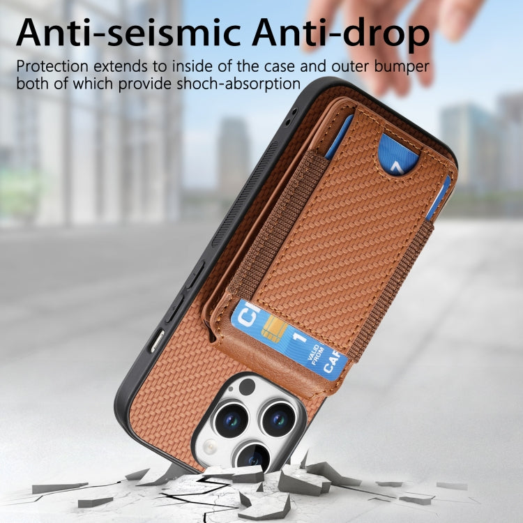 For iPhone 16 Pro Carbon Fiber Vertical Flip Wallet Stand Phone Case(Brown)
