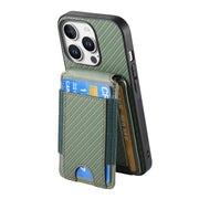 For iPhone 16 Pro Carbon Fiber Vertical Flip Wallet Stand Phone Case(Green)