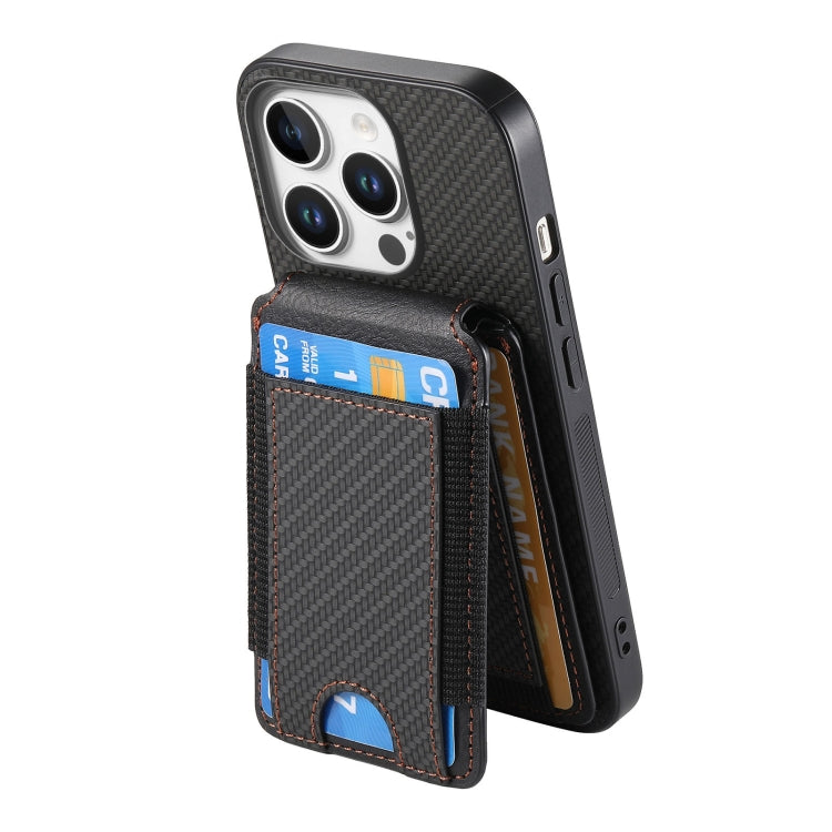 For iPhone 16 Pro Max Carbon Fiber Vertical Flip Wallet Stand Phone Case(Black)