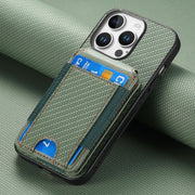 For iPhone 16 Pro Max Carbon Fiber Vertical Flip Wallet Stand Phone Case(Green)