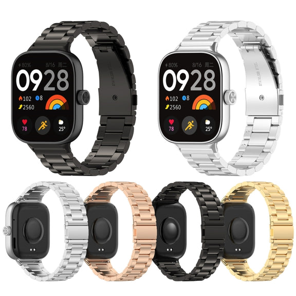 For Redmi Watch 4 Three Bead Stainless Steel Metal Watch Band(Gold)