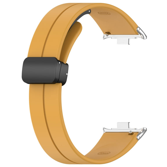 For Redmi Watch 4 Groove Folding Magnetic Buckle Silicone Watch Band(Yellow)