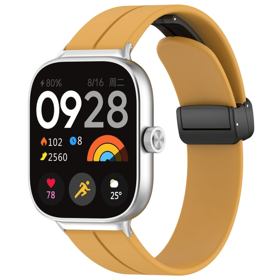 For Redmi Watch 4 Groove Folding Magnetic Buckle Silicone Watch Band(Yellow)