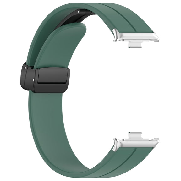 For Redmi Watch 4 Groove Folding Magnetic Buckle Silicone Watch Band(Dark Green)