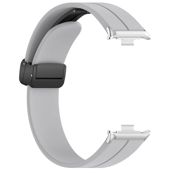For Redmi Watch 4 Groove Folding Magnetic Buckle Silicone Watch Band(Light Gray)