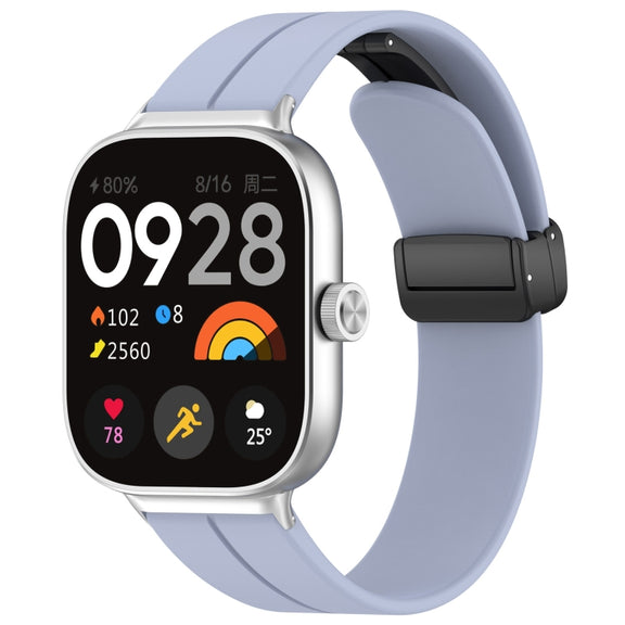 For Redmi Watch 4 Groove Folding Magnetic Buckle Silicone Watch Band(Light Blue)