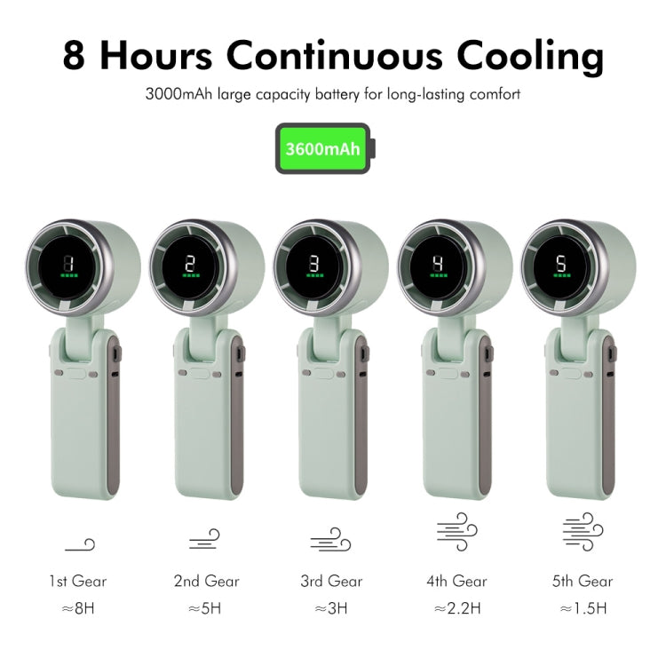 ENKAY Hat-Prince 3600mAh Battery Max 8H Cooling times Foldable Neck Turbo Fan with Digital Display(Light Green)