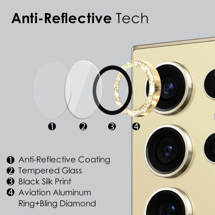 For Samsung Galaxy S24 Ultra 5G NORTHJO Camera Lens Bling Glitter Metal Ring Tempered Glass Film(Gold) - free shipping - PMC Jewellery - Order now!