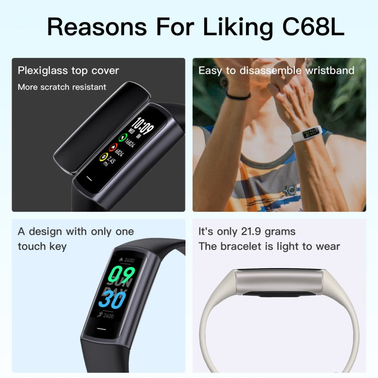 C68L IP67 Waterproof Smart Bracelet Sport Fitness Tracker(Black) - Smart Wristbands by PMC TechLife | Online Shopping South Africa | PMC TechLife