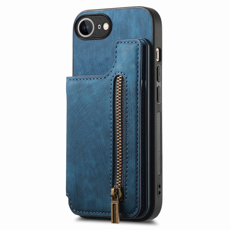For iPhone 16e Retro Leather Zipper Wallet Back Phone Case(Blue) - iPhone 16e Cases by PMC TechLife | Online Shopping South Africa | PMC TechLife | Buy Now Pay Later Mobicred