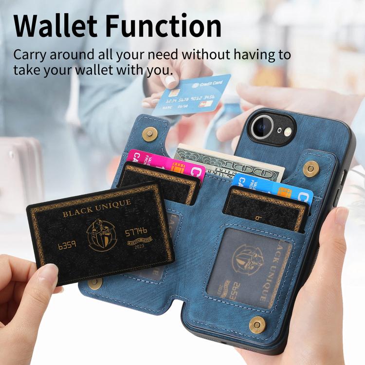 For iPhone 16e Retro Leather Zipper Wallet Back Phone Case(Blue) - iPhone 16e Cases by PMC TechLife | Online Shopping South Africa | PMC TechLife | Buy Now Pay Later Mobicred