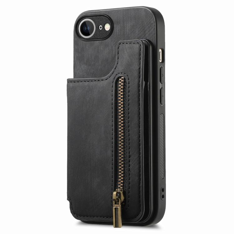 For iPhone 16e Retro Leather Zipper Wallet Back Phone Case(Black) - iPhone 16e Cases by PMC TechLife | Online Shopping South Africa | PMC TechLife | Buy Now Pay Later Mobicred