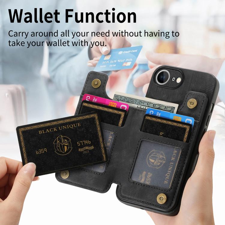 For iPhone 16e Retro Leather Zipper Wallet Back Phone Case(Black) - iPhone 16e Cases by PMC TechLife | Online Shopping South Africa | PMC TechLife | Buy Now Pay Later Mobicred